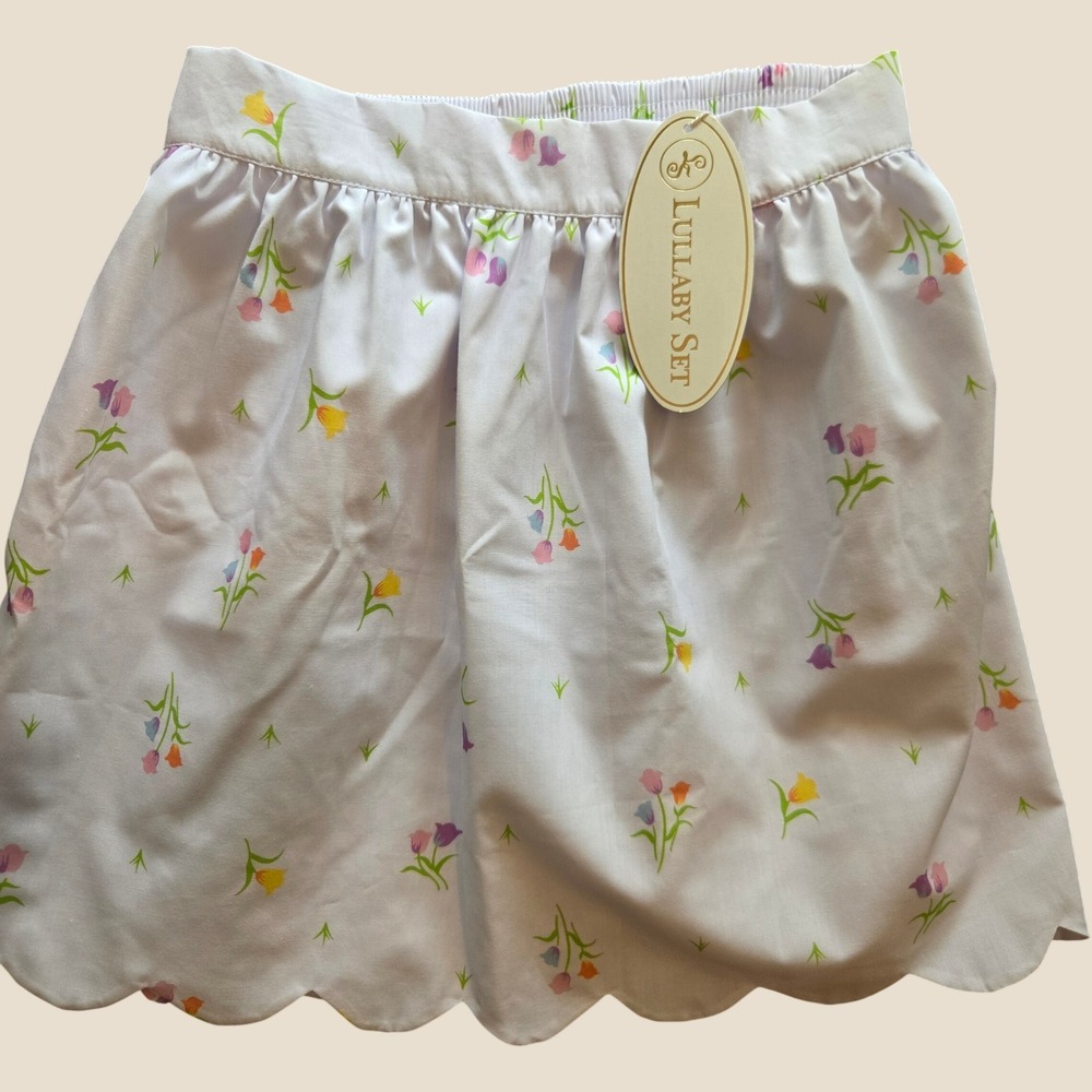 Lullaby Set Girls White Floral Tulip Scalloped Hem Skirt NWT Kids Spring 7Yrs